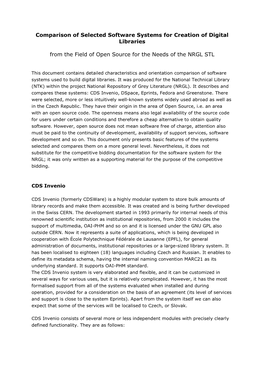 Comparison of Selected Software Systems for Creation of Digital Libraries