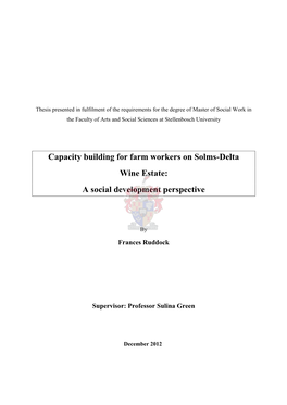 Capacity Building for Farm Workers on Solms-Delta Wine Estate: a Social Development Perspective