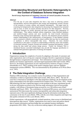 Understanding Structural and Semantic Heterogeneity in the Context of Database Schema Integration 1 Introduction 2 the Data Inte