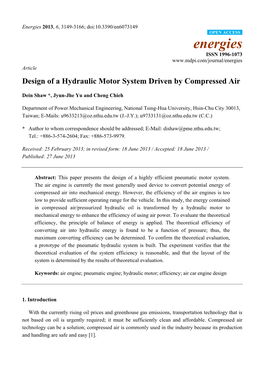 Design of a Hydraulic Motor System Driven by Compressed Air