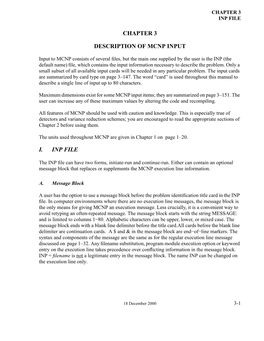 Chapter 3 Description of Mcnp Input I. Inp File