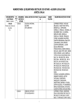 Numerotarea Şi Delimitarea Sectiilor De Votare - Alegeri Locale 2008 Judeţul Sălaj