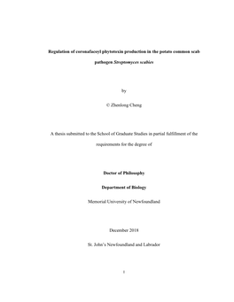 Regulation of Coronafacoyl Phytotoxin Production in the Potato Common Scab