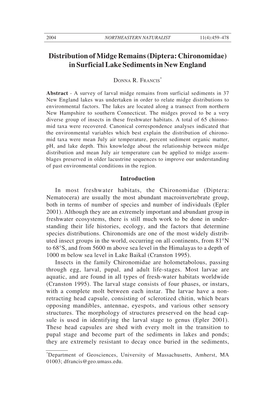 Diptera: Chironomidae) in Surficial Lake Sediments in New England