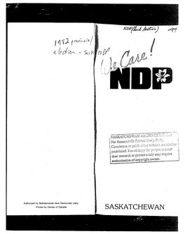 Saskatchewan New Democratic Party Prlnted by Oentax of Canada SASKATCHEWAN