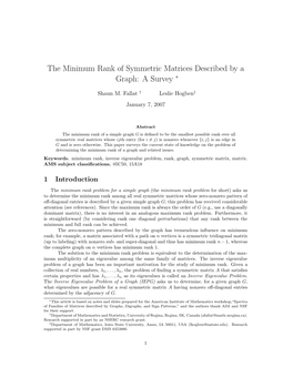 The Minimum Rank of Symmetric Matrices Described by a Graph: a Survey ∗