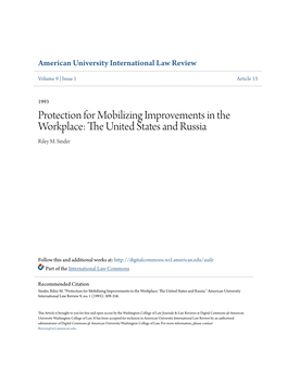 Protection for Mobilizing Improvements in the Workplace: the Nitu Ed States and Russia Riley M