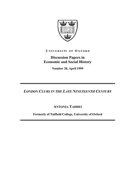 Discussion Papers in Economic and Social History Number 28, April 1999