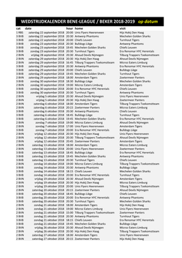 WEDSTRIJDKALENDER BENE-LEAGUE / BEKER 2018-2019 Op