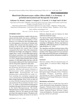 Blood Fruit [Haematocarpus Validus (Miers) Bakh. F. Ex Forman] – a Potential Nutraceutical and Therapeutic Fruit Plant Kalkame Ch