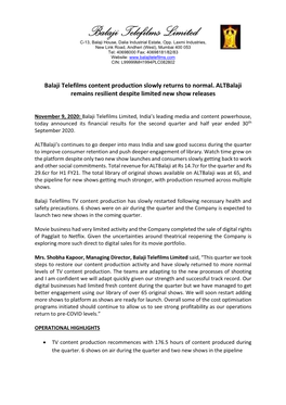 Balaji Telefilms Content Production Slowly Returns to Normal. Altbalaji Remains Resilient Despite Limited New Show Releases