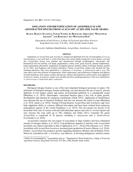 Isolation and Identification of Azospirillum and Azotobacter Species from Acacia Spp