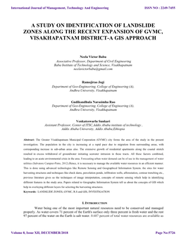 A Study on Identification of Landslide Zones Along the Recent Expansion of Gvmc, Visakhapatnam District-A Gis Approach