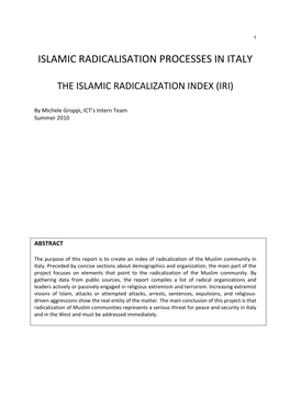 Islamic Radicalisation Processes in Italy