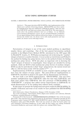 ECM USING EDWARDS CURVES 1. Introduction Factorization Of