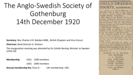 The Anglo-Swedish Society of Gothenburg 14Th December 1920