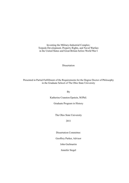 Inventing the Military-Industrial Complex: Torpedo Development, Property Rights, and Naval Warfare in the United States and Great Britain Before World War I