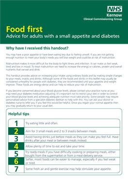 Food First Advice for Adults with a Small Appetite and Diabetes