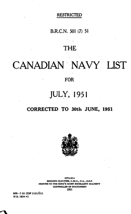 Canadian'.Navy List July, ·1951