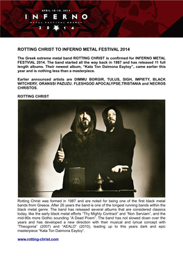 Rotting Christ to Inferno Metal Festival 2014