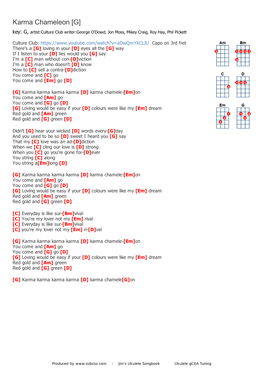 Karma Chameleon [G] Key: G, Artist:Culture Club Writer:George O'dowd, Jon Moss, Mikey Craig, Roy Hay, Phil Pickett