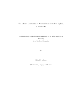 The Affective Communities of Protestantism in North West England, C.1660-C.1740