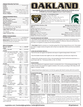 Twitter@Ougrizzlies #Fightoakland 1 Oakland University Fast Facts