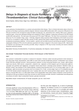 Delays in Diagnosis of Acute Pulmonary Thromboembolism: Clinical Outcomes and Risk Factors