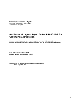 Architecture Program Report for 2014 NAAB Visit for Continuing Accreditation