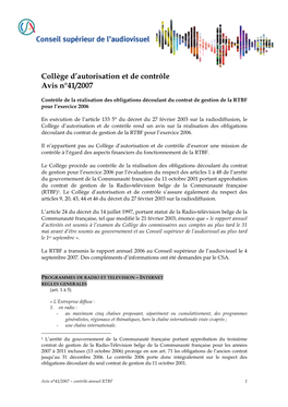 Collège D'autorisation Et De Contrôle Avis N°41/2007