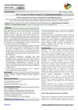 Basic Concepts of Cellulose Polymers - a Comprehensive Review