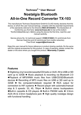 Nostalgia BT LP Converter All-In-One TX