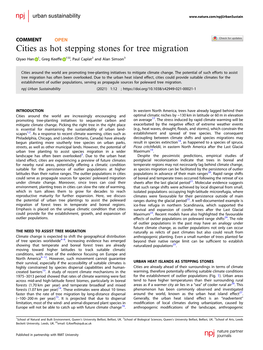 Cities As Hot Stepping Stones for Tree Migration ✉ Qiyao Han 1, Greg Keeffe 1 , Paul Caplat2 and Alan Simson3