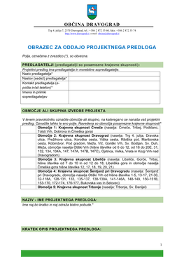 Obrazec Za Oddajo Projektnega Predloga