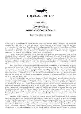 Slave Stories: Aesop and Walter Crane PROFESSOR EDITH HALL