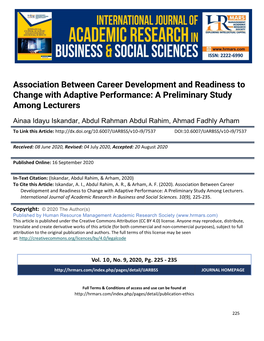 Association Between Career Development and Readiness to Change with Adaptive Performance: a Preliminary Study Among Lecturers