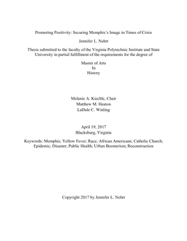 Securing Memphis's Image in Times of Crisis Jennifer L. Nehrt Thesis Submitted to the Faculty of The