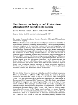 Ulmaceae, One Family Or Two? Evidence from Chloroplast DNA Restriction Site Mapping