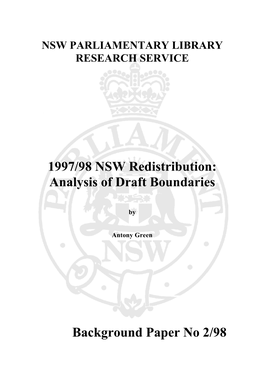 1997/98 NSW Redistribution: Analysis of Draft Boundaries Background