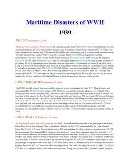 Maritime Disasters of WWII 1939