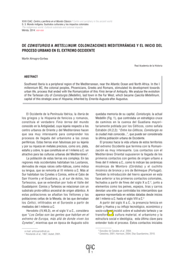 De Conisturgis a Metellinum: Colonizaciones Mediterráneas Y El Inicio Del Proceso Urbano En El Extremo Occidente