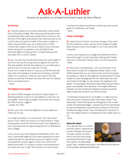 Ask-A-Luthier Answers to Questions on Stringed Instrument Repair by Steve Mason