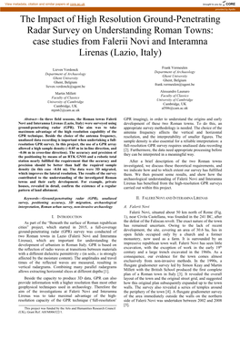 The Impact of High Resolution Ground-Penetrating Radar Survey on Understanding Roman Towns: Case Studies from Falerii Novi and Interamna