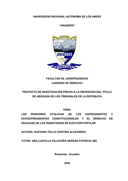 Universidad Regional Autónoma De Los Andes “Uniandes” Facultad De Jurisprudencia Carrera De Derecho Proyecto De Investigaci