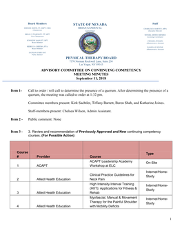 State of Nevada Physical Therapy Board Advisory