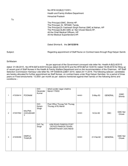 No.HFW-H(I)B(2)110/91/- Health and Family Welfare Department Himachal Pradesh to the Principal,IGMC, Shimla HP