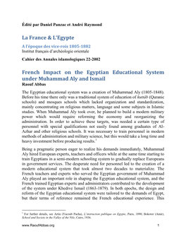 La France & L'egypte French Impact on the Egyptian Educational