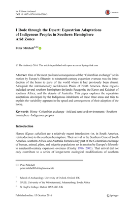 Equestrian Adaptations of Indigenous Peoples in Southern Hemisphere Arid Zones