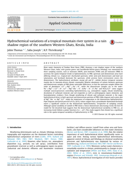 Hydrochemical Variations of a Tropical Mountain River System in a Rain Shadow Region of the Southern Western Ghats, Kerala, India