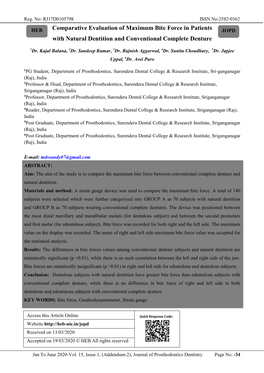 Comparative Evaluation of Maximum Bite Force in Patients with Natural